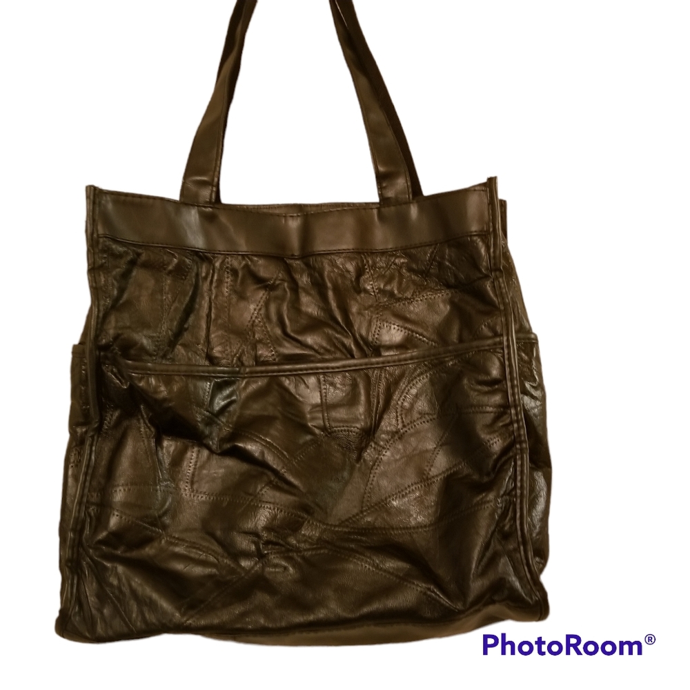 Genuine Leather Tote Black Career Travel Office Staple